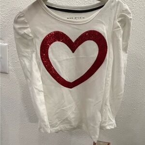 Max Studio Kids Long Sleeve White Tee with Red Sequin Heart